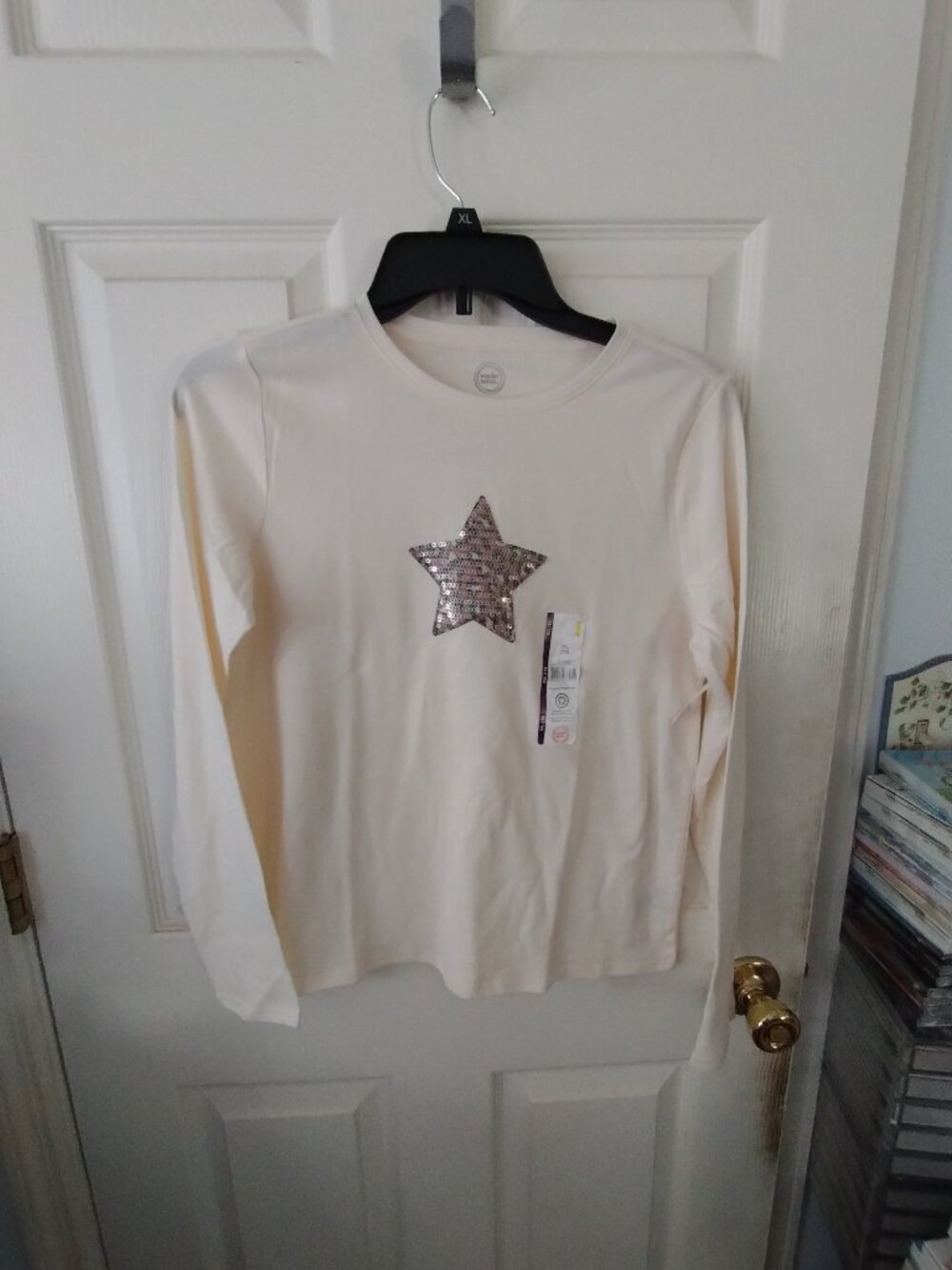 Wonder Nation  Girl's Ivory long sleeve shirt with sequin star,size -XXL(18) NWT